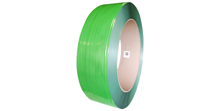 Feuillard polyester vert 100% recyclé 15,5mm x 0.7mm x 2000M diamètre intérieur 406 mm