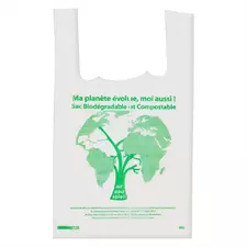 Sac plastique biosourcé à bretelles avec soufflets 13µ 26 x 45 cm