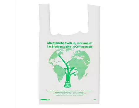 Sac plastique biosourcé à bretelles avec soufflets 13µ 26 x 45 cm | SACB01G-M | Bulteau Systems