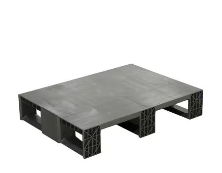 Demi-palette plastique 800 x 600 x 150 mm plancher lisse 3 patins grise | PALP001 | Bulteau Systems
