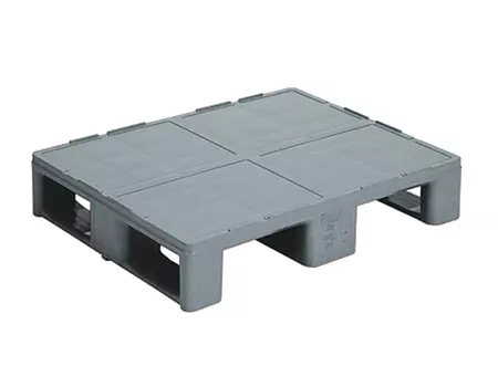 Demi-palette plastique 800 x 600 x 160 mm plancher lisse 3 patins ouverts grise | PALP003 | Bulteau Systems