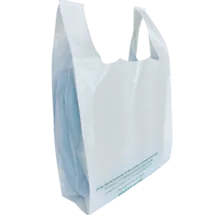 Sac plastique blanc à bretelles avec soufflets 50µ 30 x 54 cm